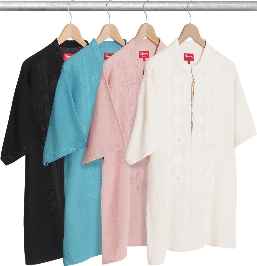 Embroidered Band Collar S/S Shirt
